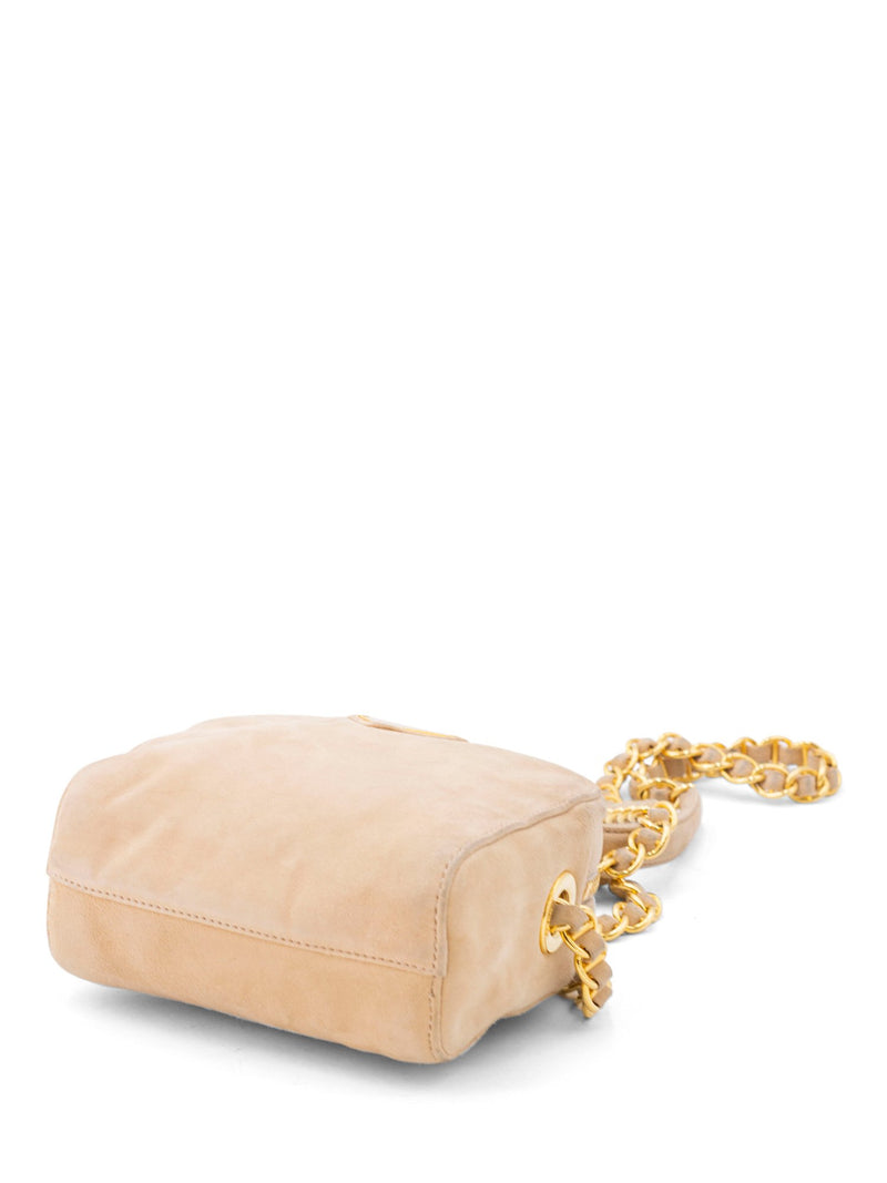 Prada Logo Suede Mini Messenger Bag Beige-designer resale