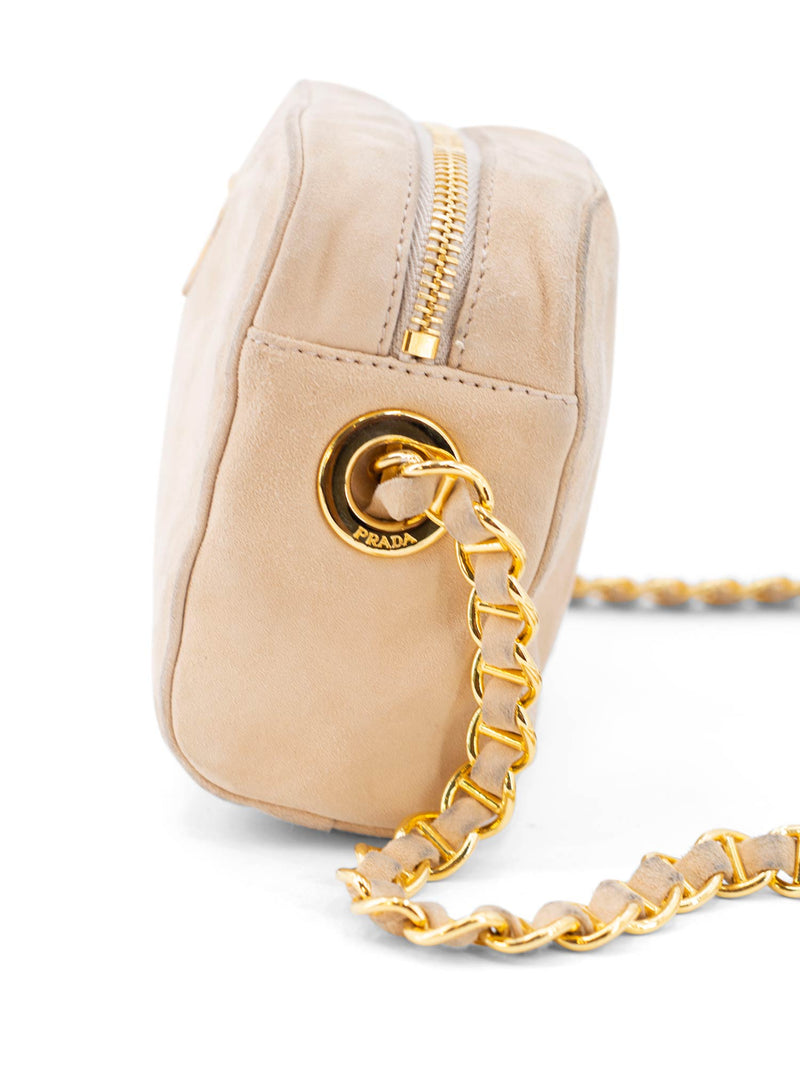 Prada Logo Suede Mini Messenger Bag Beige-designer resale