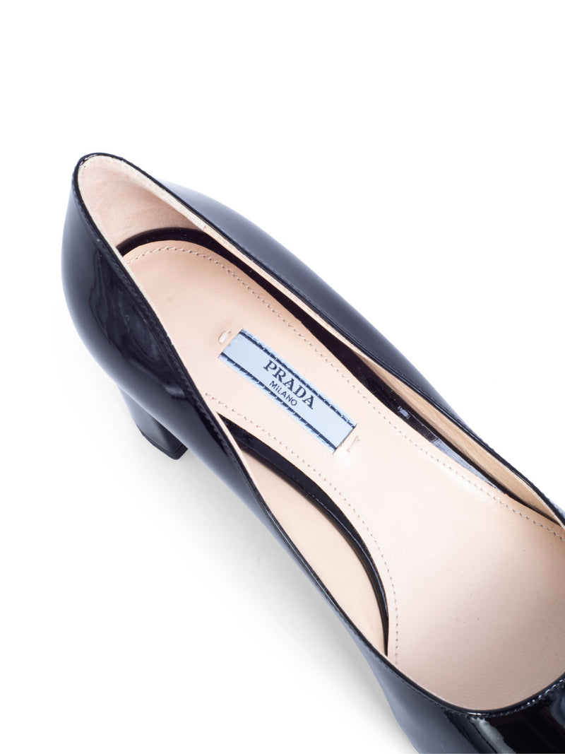 Prada Patent Leather Block Heel Shoes Black-designer resale