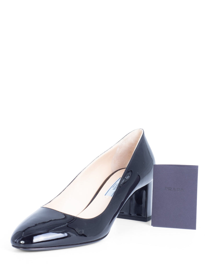 Prada Patent Leather Block Heel Shoes Black-designer resale