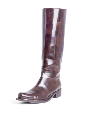Prada Patent Leather Equestrian Boots Brown-designer resale
