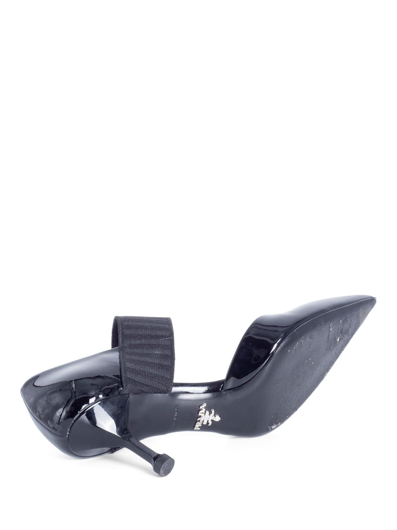 Prada Patent Leather Kitten Heel Pointed Toe Pumps Black-designer resale
