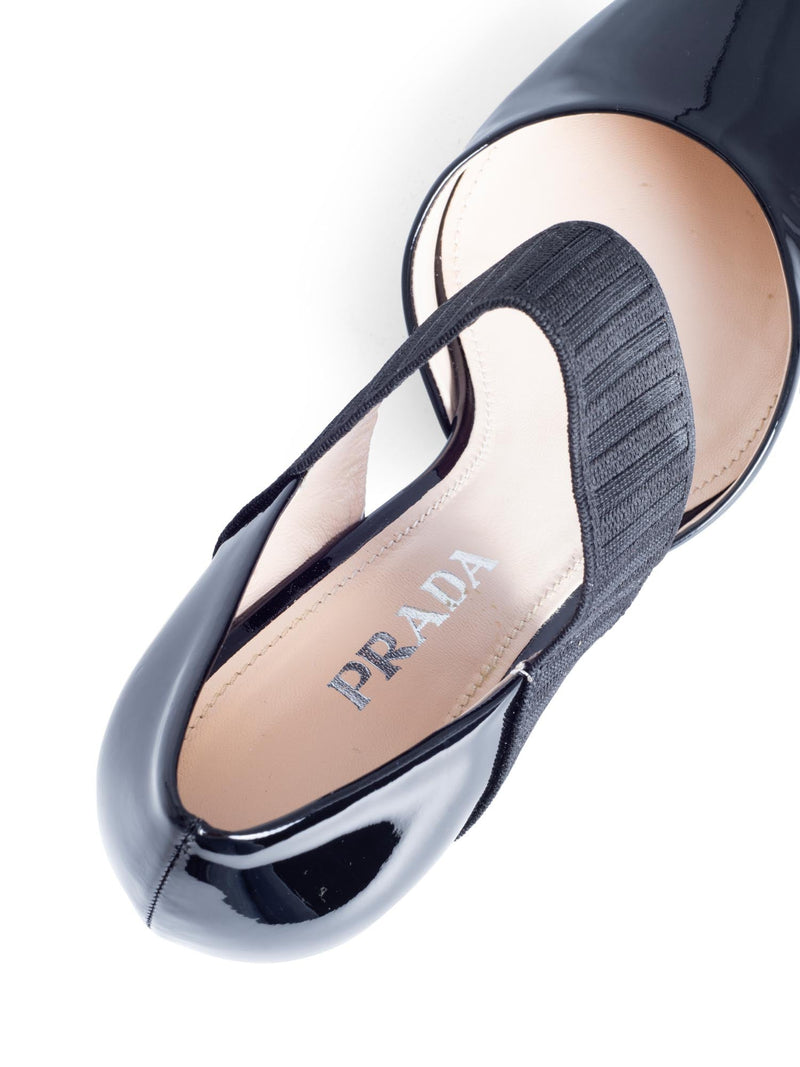Prada Patent Leather Kitten Heel Pointed Toe Pumps Black-designer resale