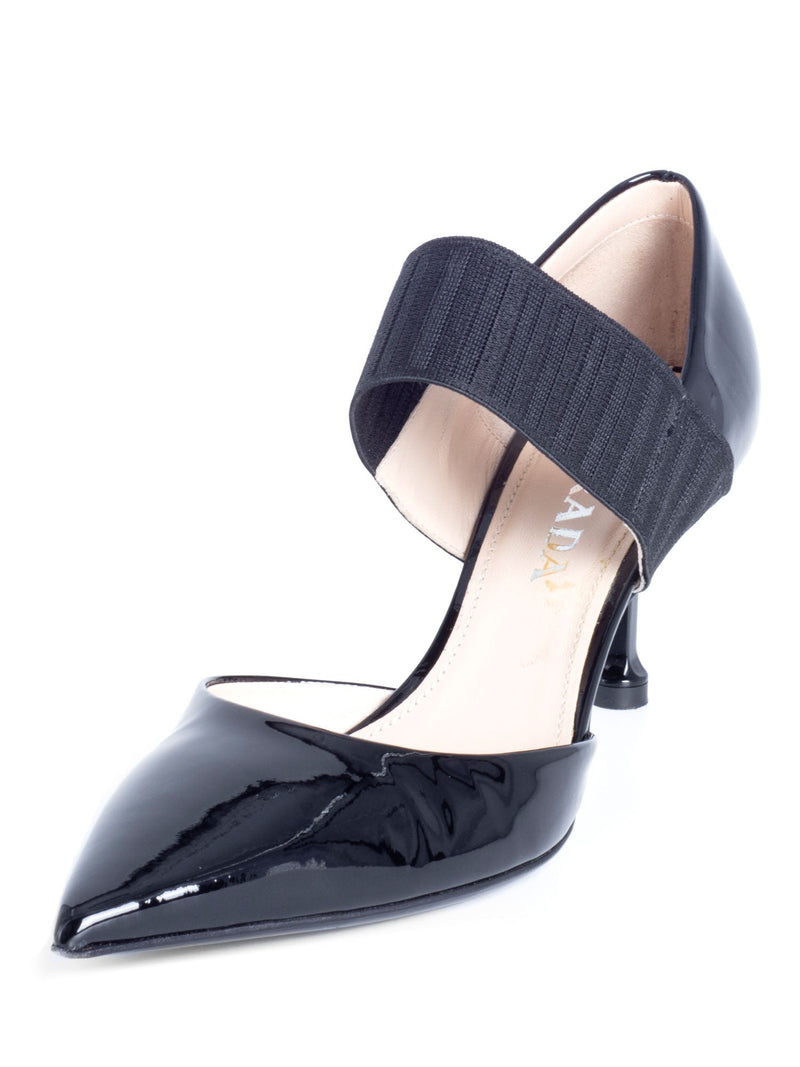 Prada Patent Leather Kitten Heel Pointed Toe Pumps Black-designer resale