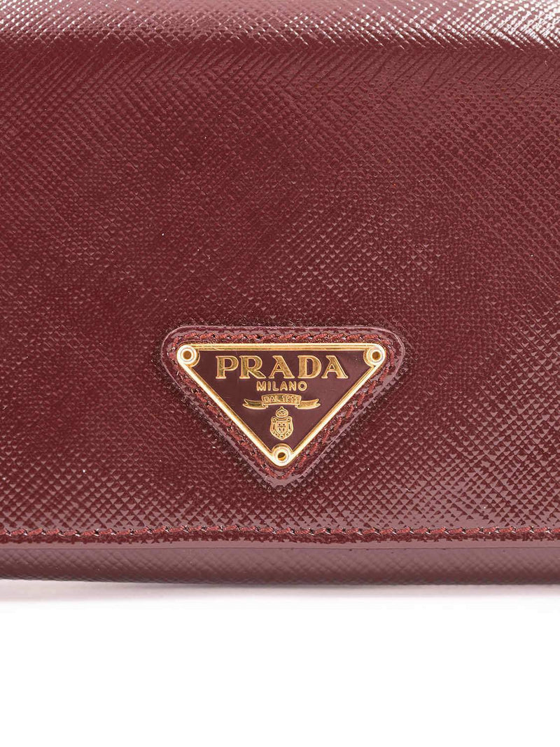 Prada Patent Tessuto Leather Fold Wallet Burgundy-designer resale