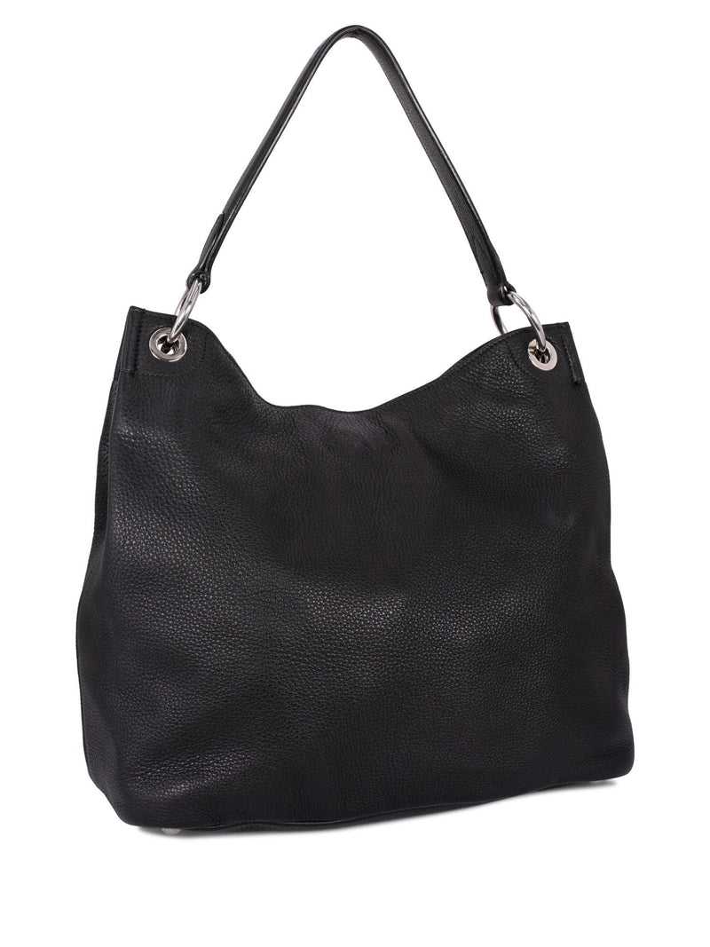 Prada Pebble Leather Hobo Bag Black-designer resale