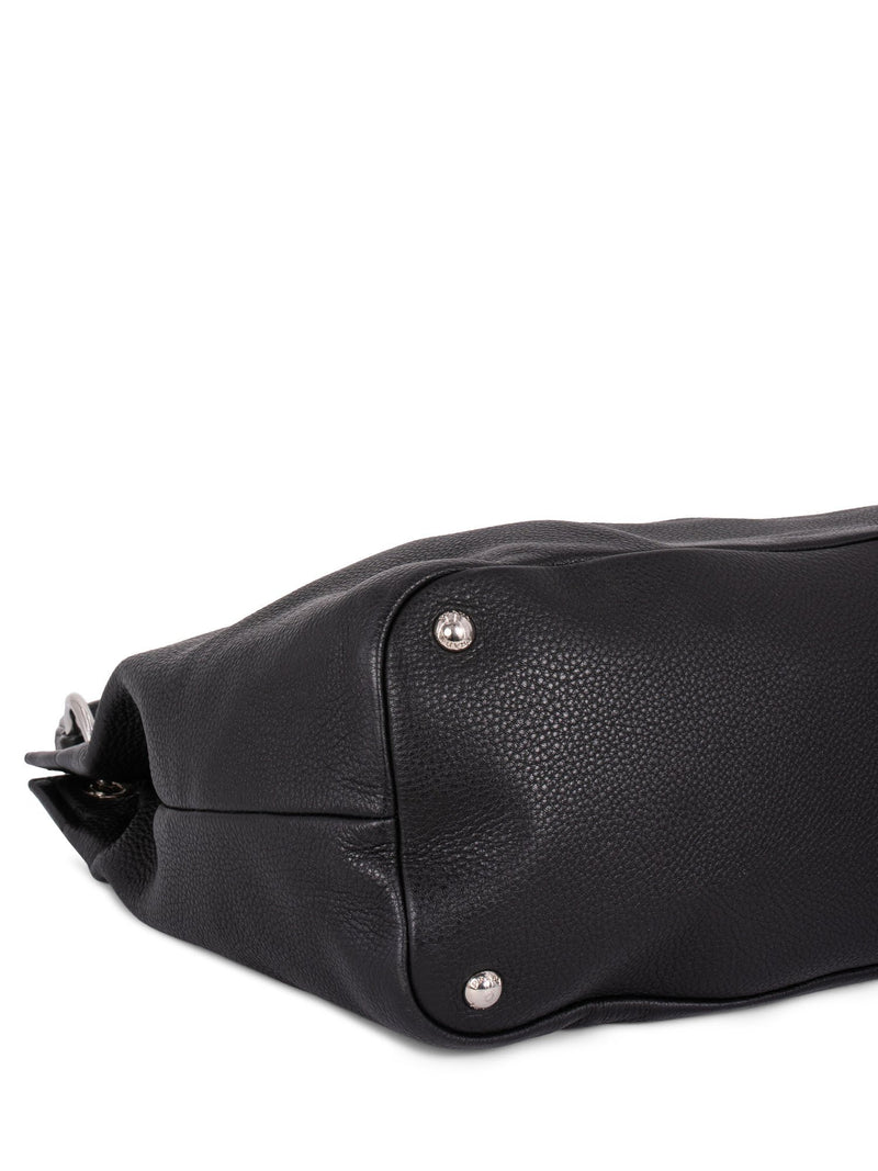 Prada Pebble Leather Hobo Bag Black-designer resale