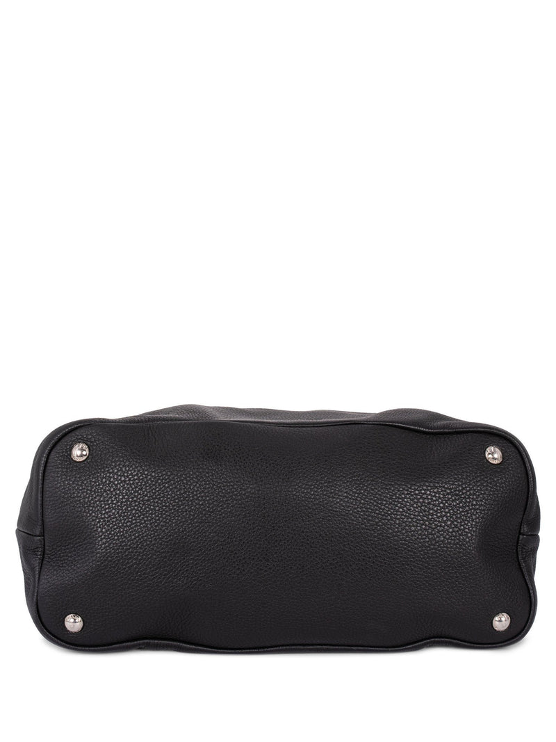 Prada Pebble Leather Hobo Bag Black-designer resale
