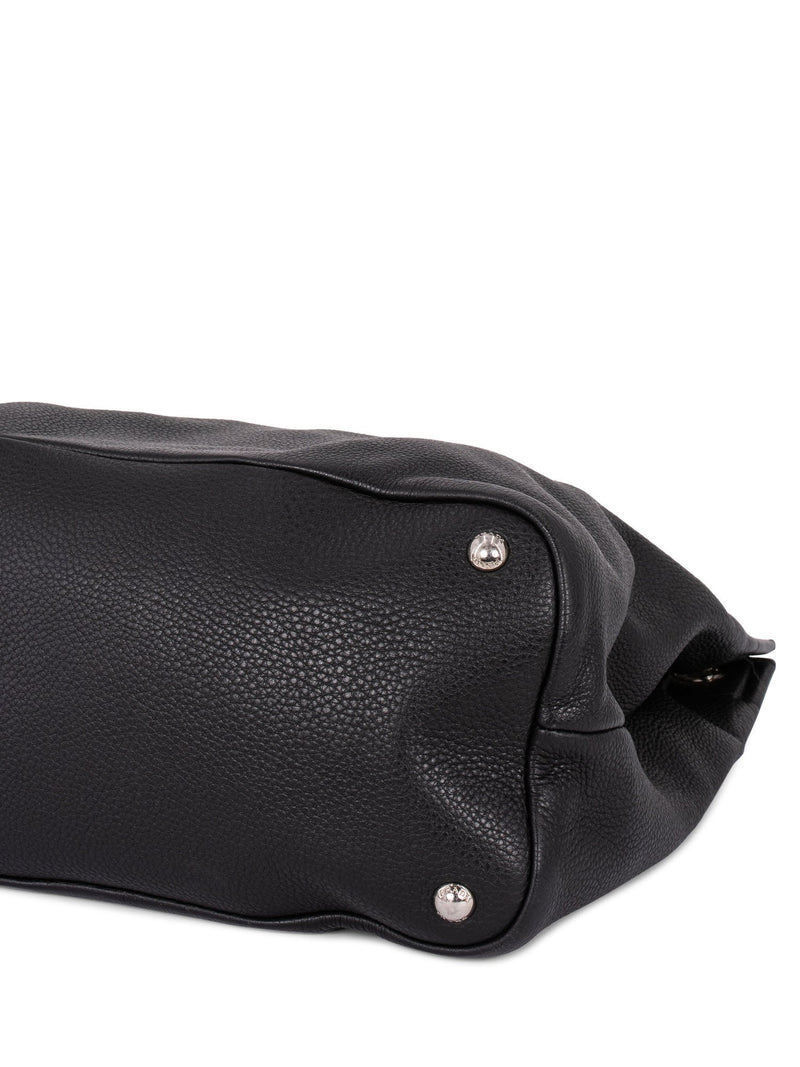Prada Pebble Leather Hobo Bag Black-designer resale