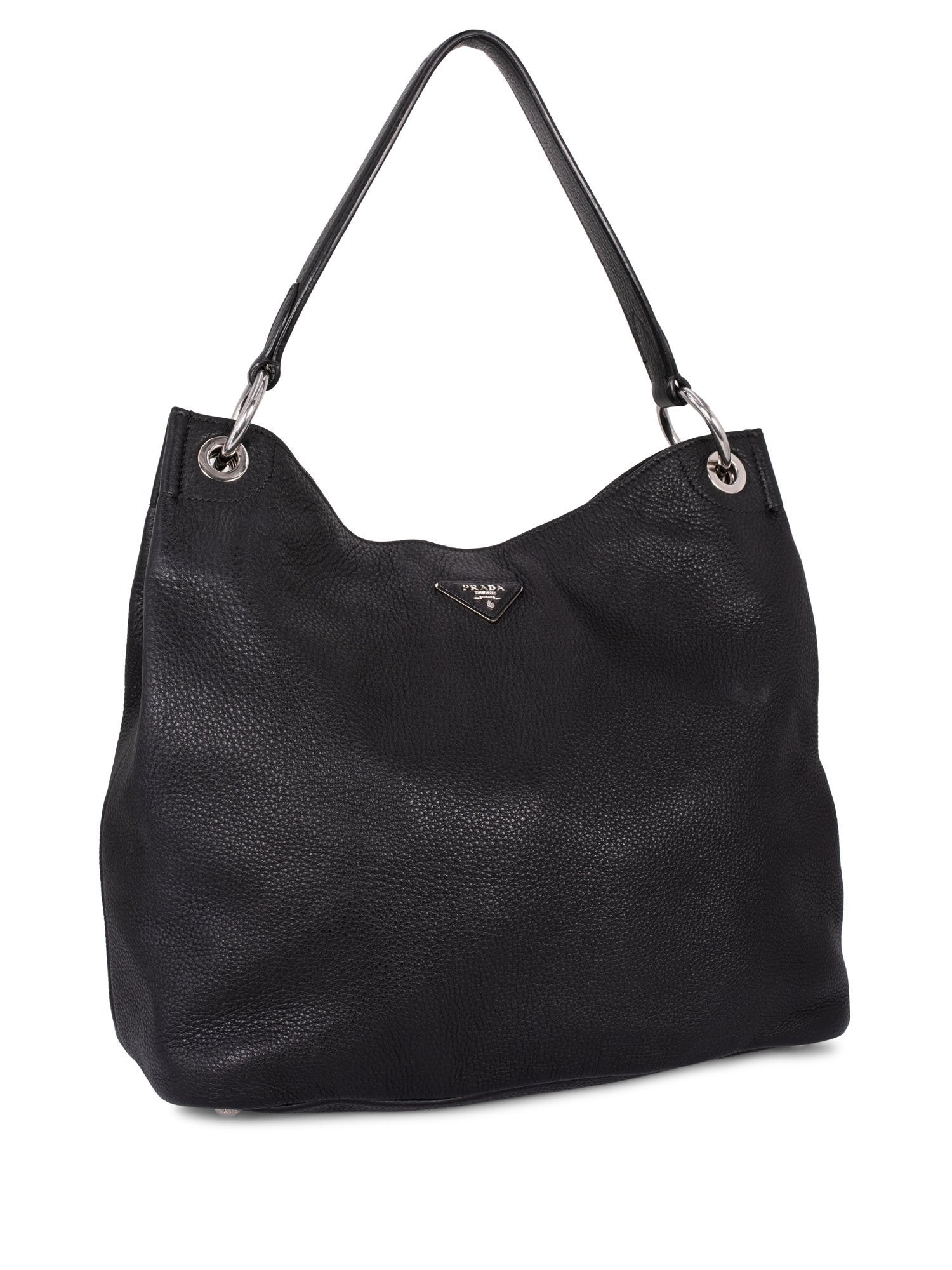 Prada Pebble Leather Hobo Bag Black-designer resale