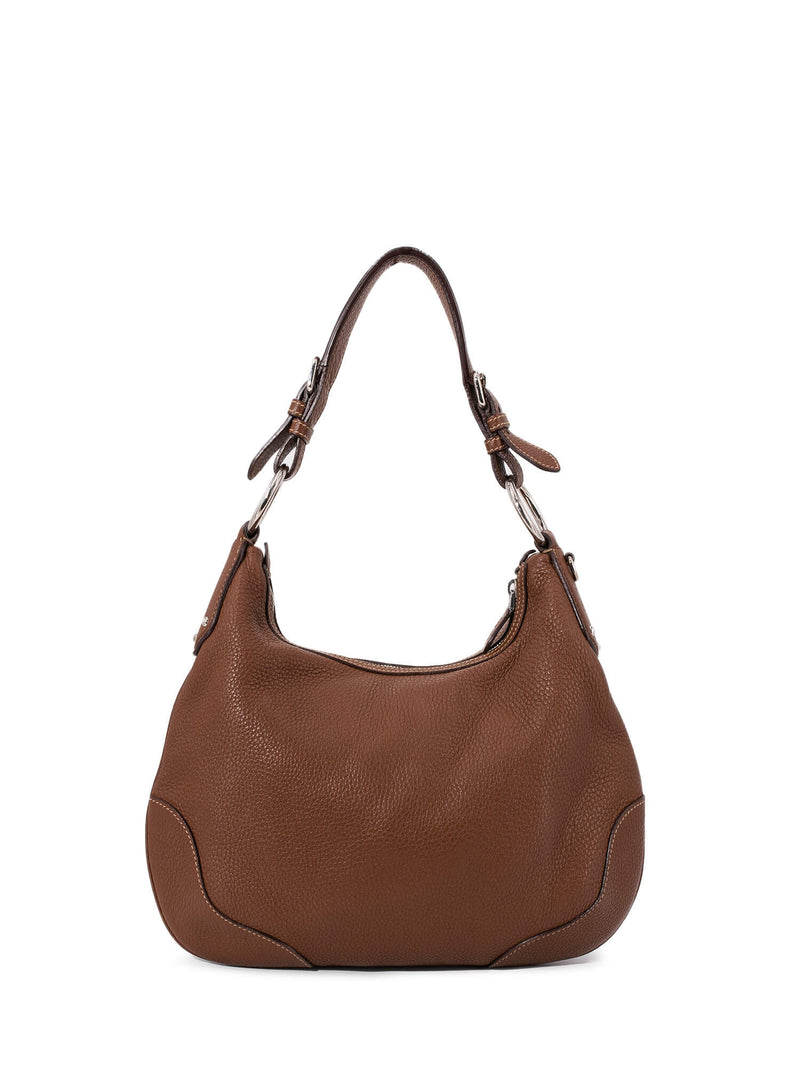 Prada Pebble Leather Hobo Bag Brown-designer resale
