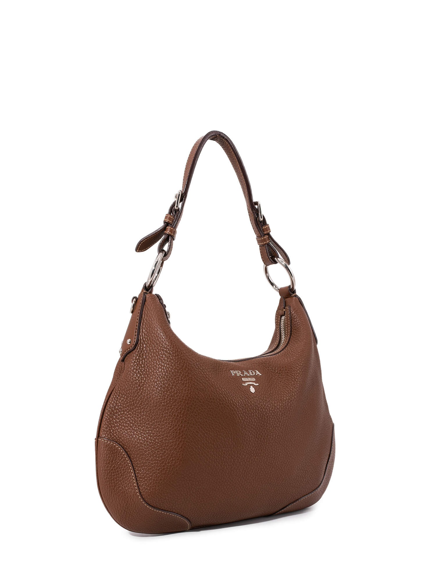 Prada Pebble Leather Hobo Bag Brown-designer resale