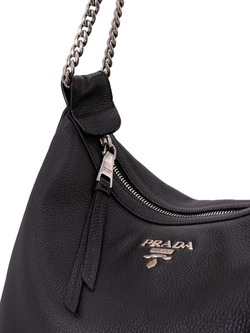 Prada Pebble Leather Large Hobo Bag Black-designer resale