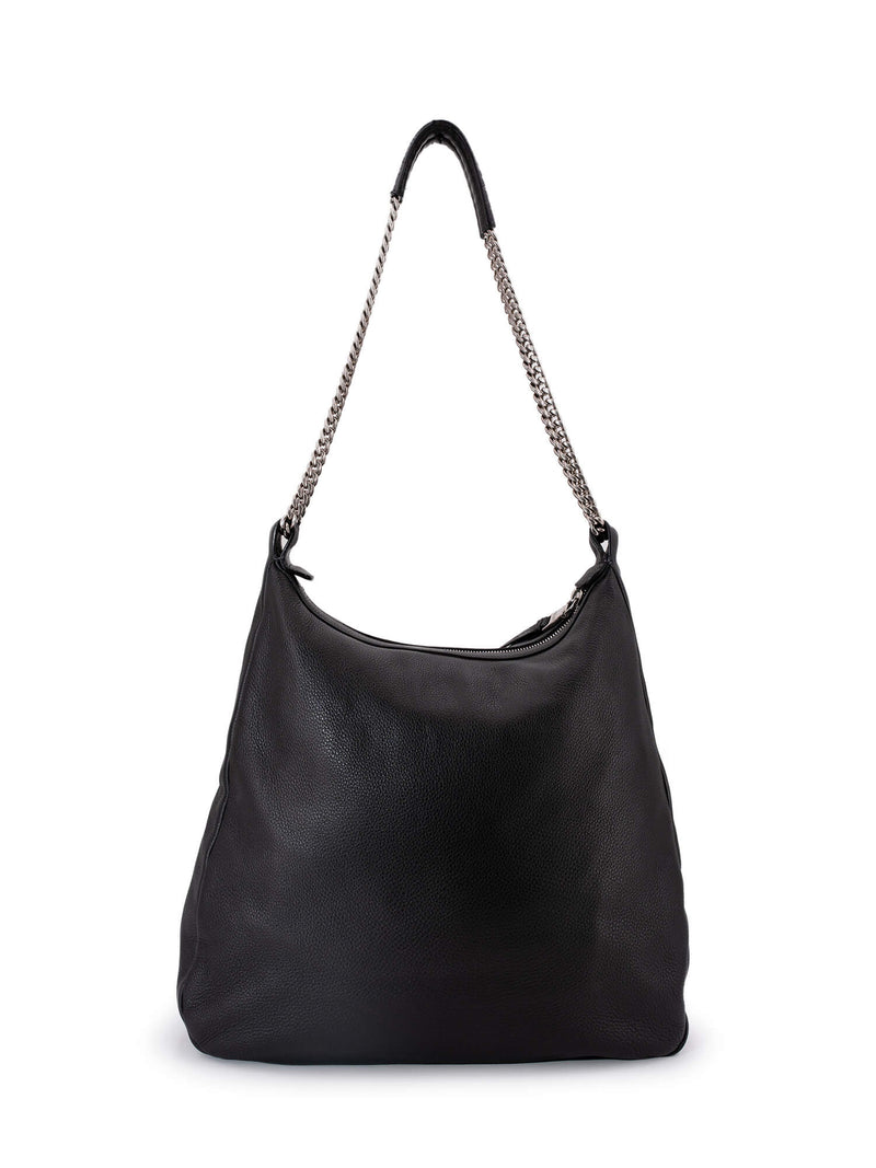 Prada Pebble Leather Large Hobo Bag Black-designer resale