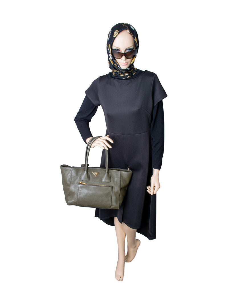Prada Pebble Leather Shopper Bag Green-designer resale