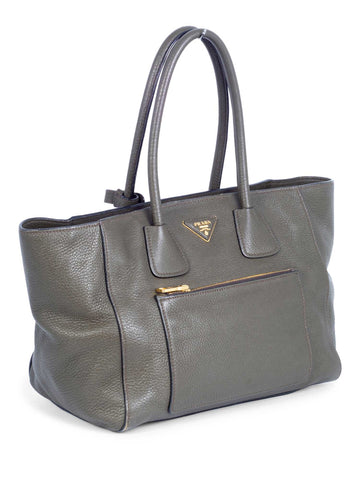Prada Pebble Leather Shopper Bag Green-designer resale