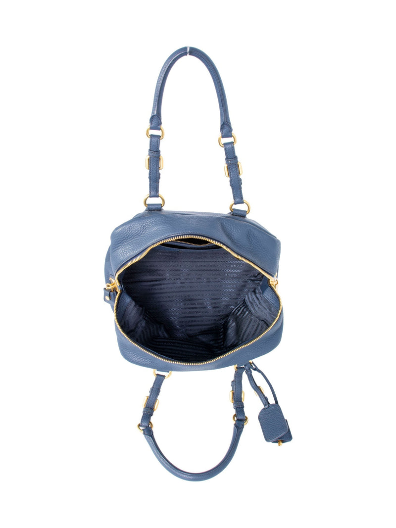 Prada Pebble Leather Shoulder Bag Blue-designer resale