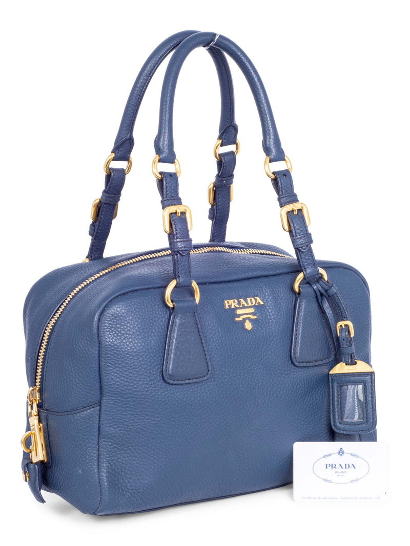 Prada Pebble Leather Shoulder Bag Blue-designer resale