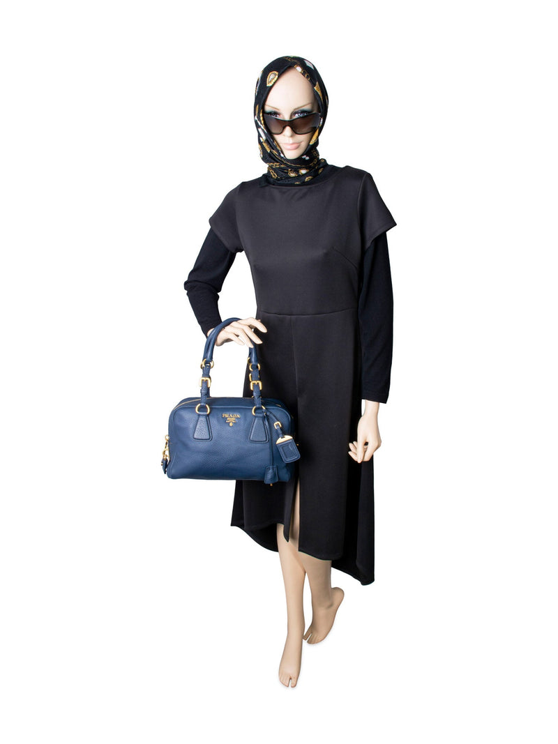 Prada Pebble Leather Shoulder Bag Blue-designer resale