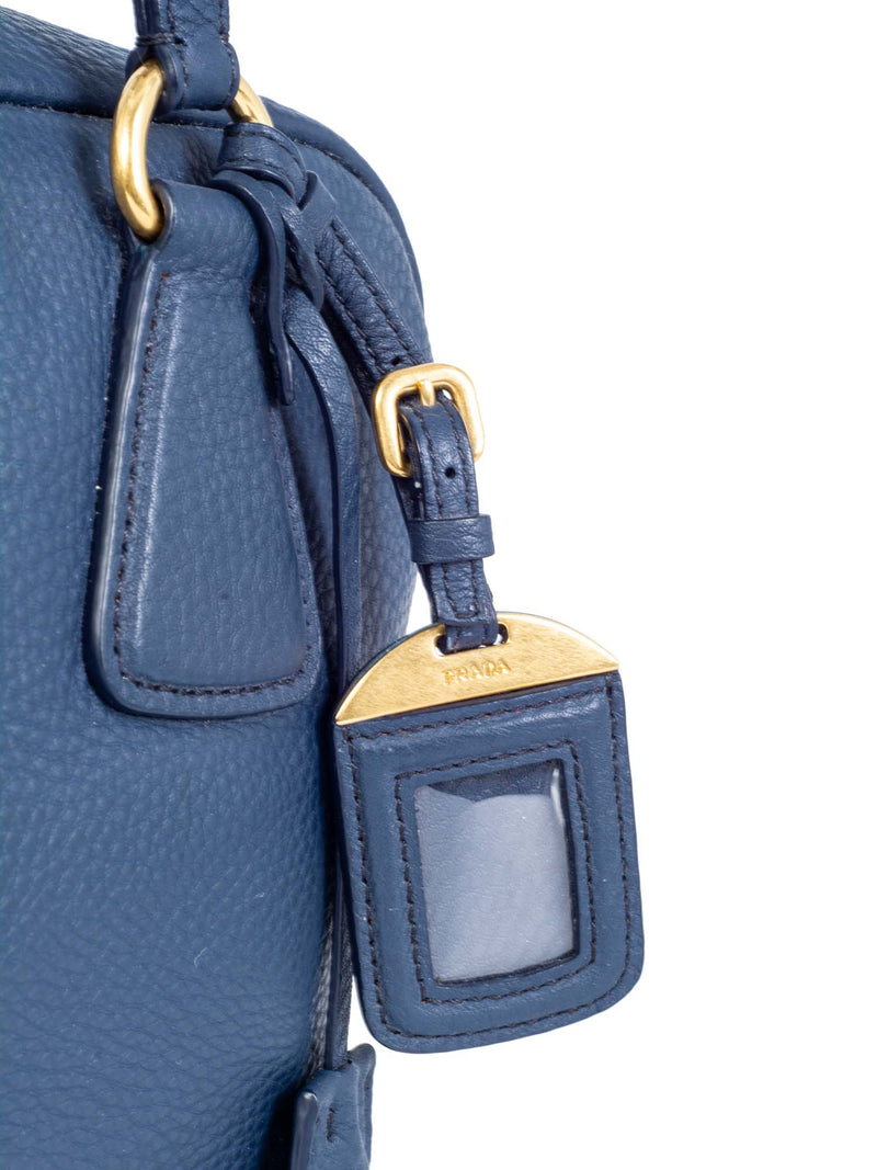 Prada Pebble Leather Shoulder Bag Blue-designer resale