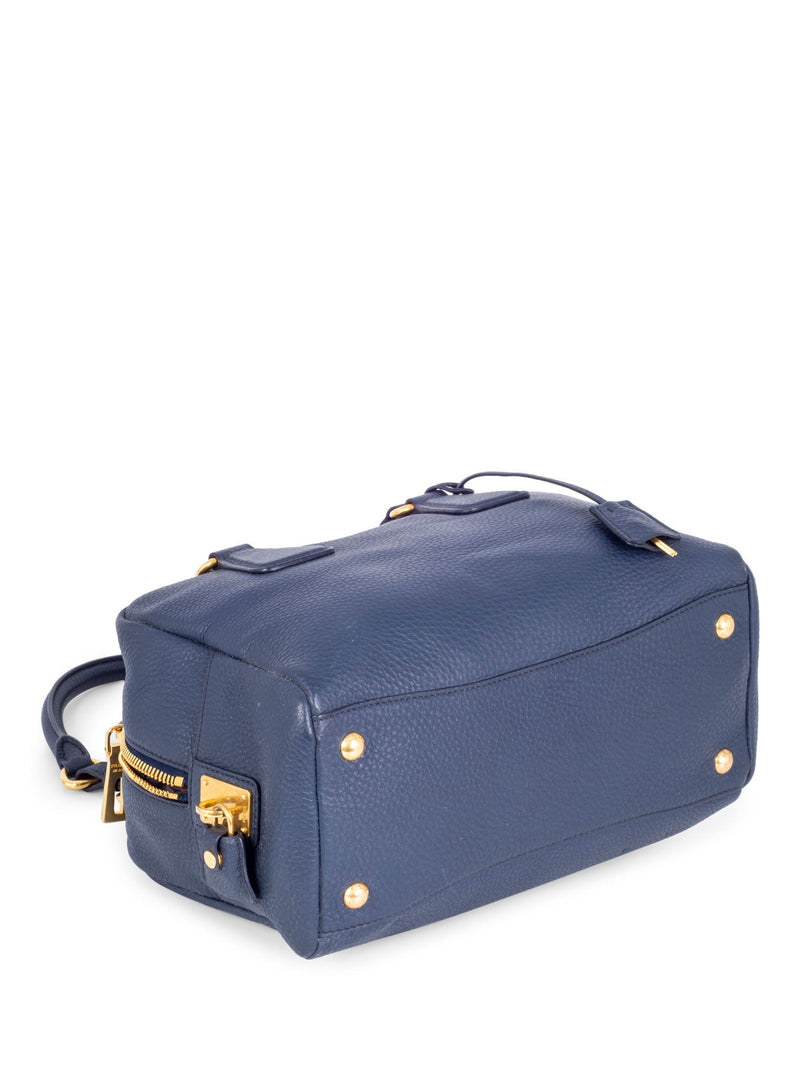 Prada Pebble Leather Shoulder Bag Blue-designer resale