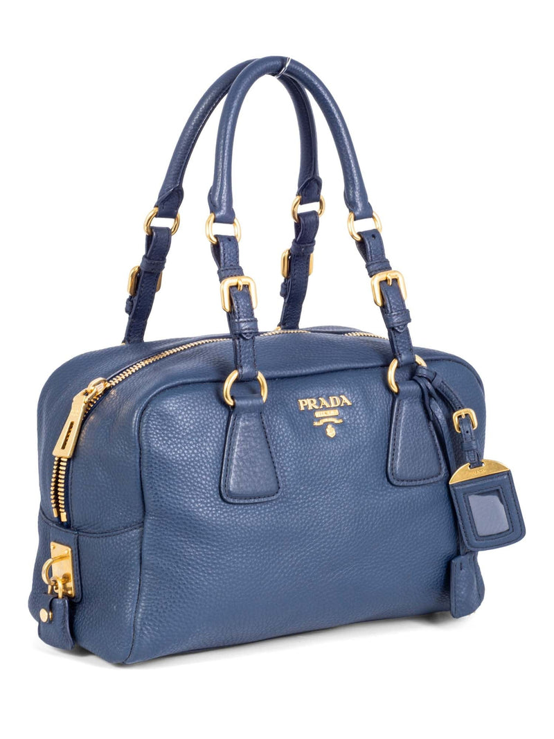 Prada Blue Vitello Daino Leather Top Handle Hobo Bag