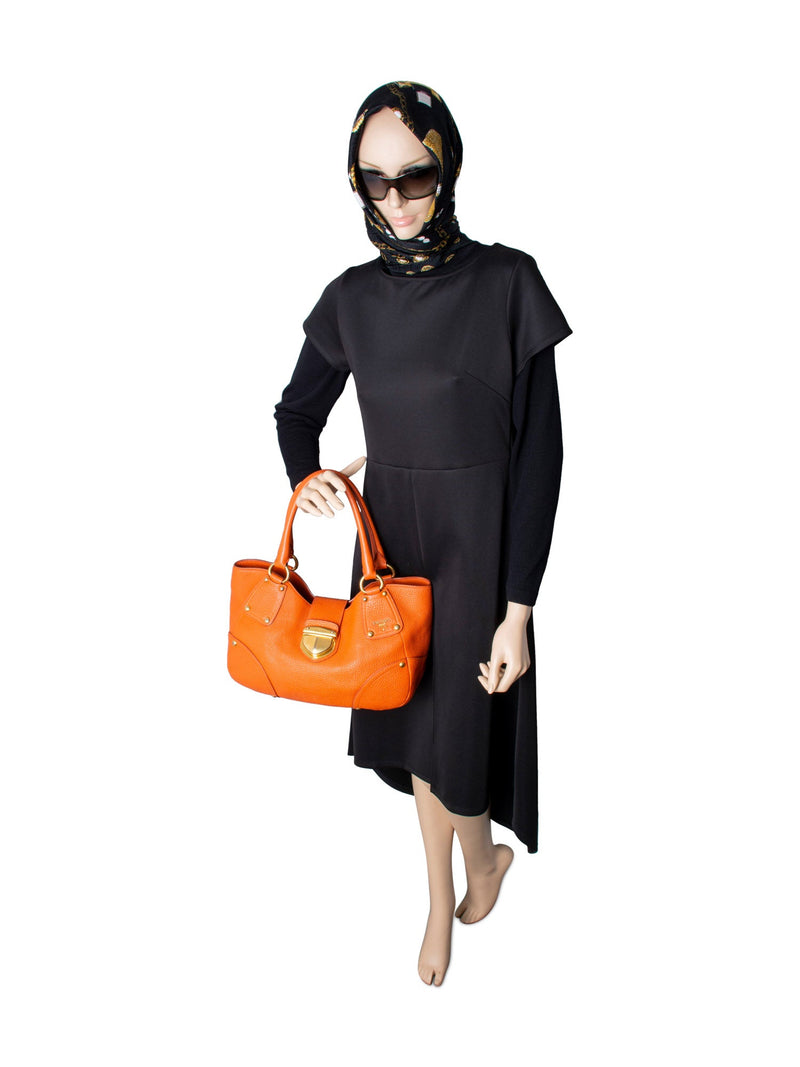 Prada Pebbled Leather Buckle Shoulder Bag Orange-designer resale