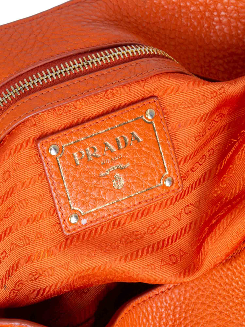 Prada Pebbled Leather Buckle Shoulder Bag Orange-designer resale