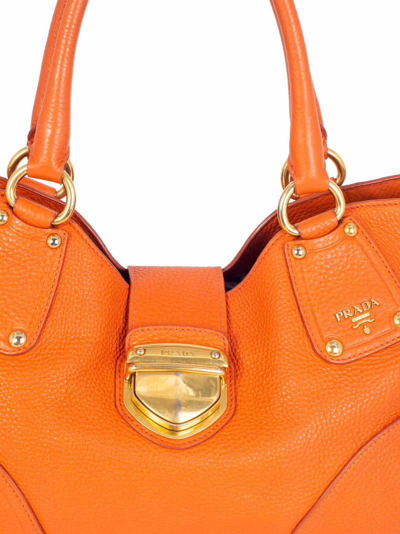 Prada Pebbled Leather Buckle Shoulder Bag Orange-designer resale