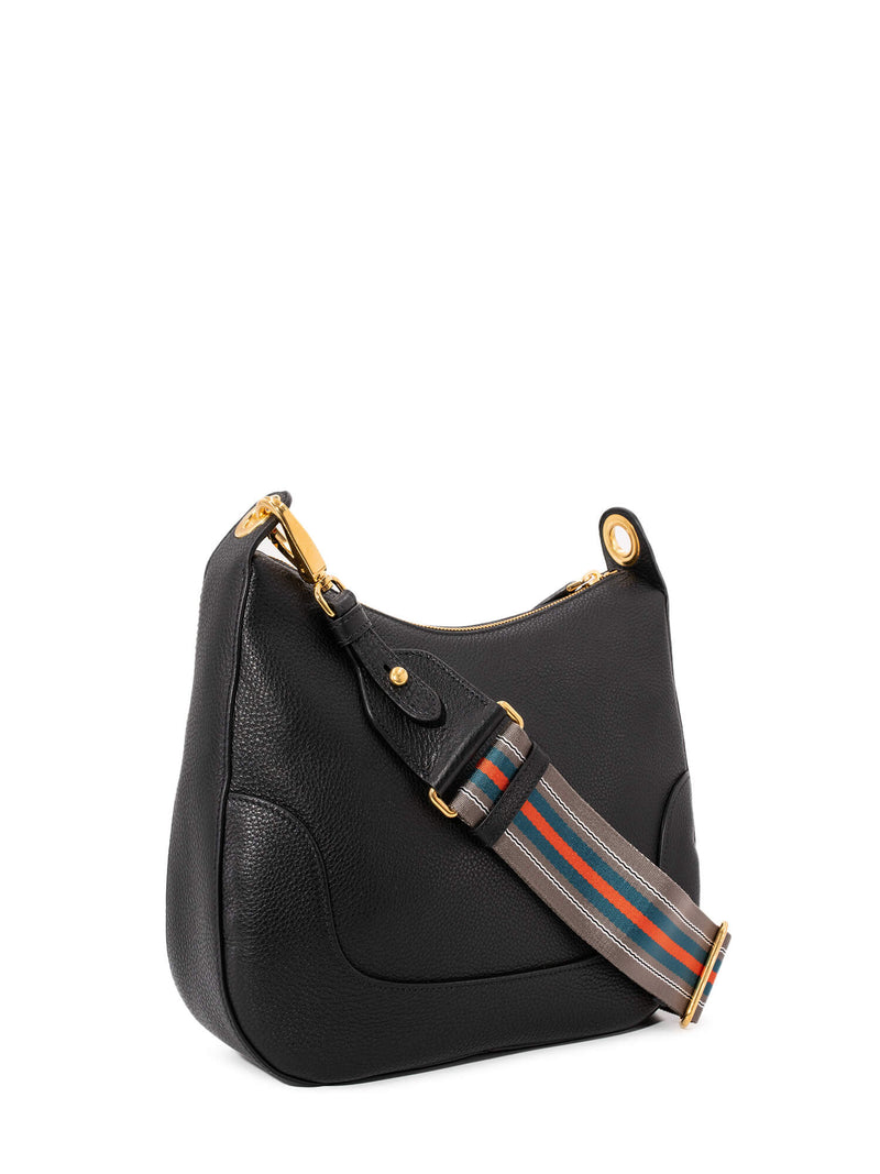 Prada Pebbled Leather Messenger Bag Black-designer resale