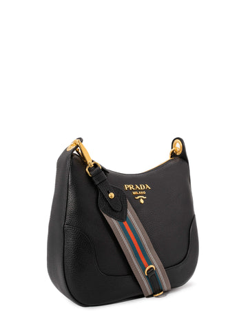Prada Pebbled Leather Messenger Bag Black-designer resale