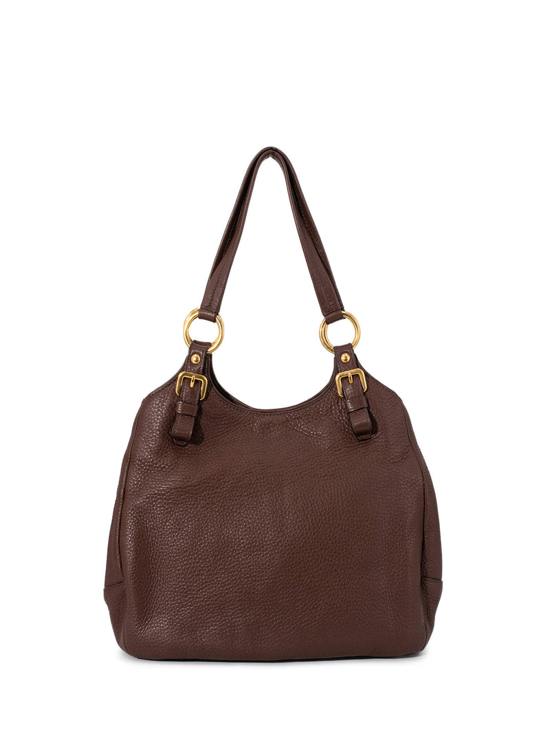 Prada Pebbled Leather Shoulder Bag Brown-designer resale