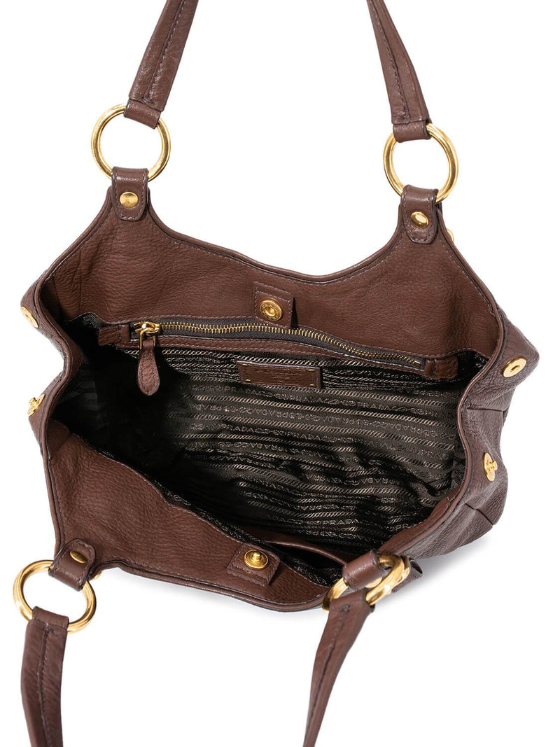 Prada Pebbled Leather Shoulder Bag Brown-designer resale