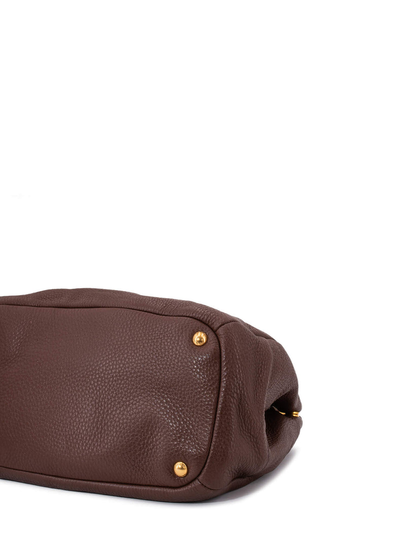 Prada Pebbled Leather Shoulder Bag Brown-designer resale