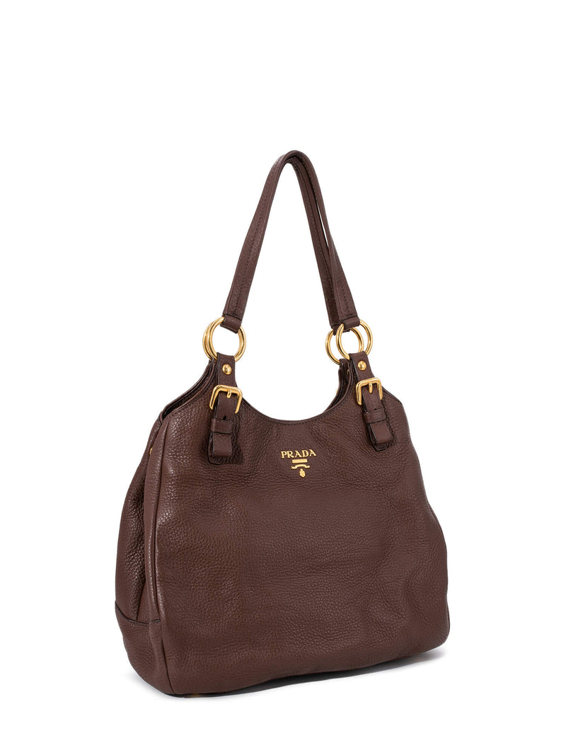 Prada Pebbled Leather Shoulder Bag Brown