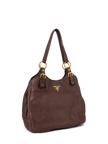 Prada Pebbled Leather Shoulder Bag Brown-designer resale
