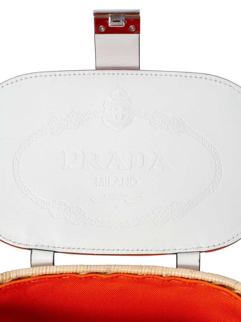 Prada Raffia Woven Handmade Bucket Messenger Bag White-designer resale
