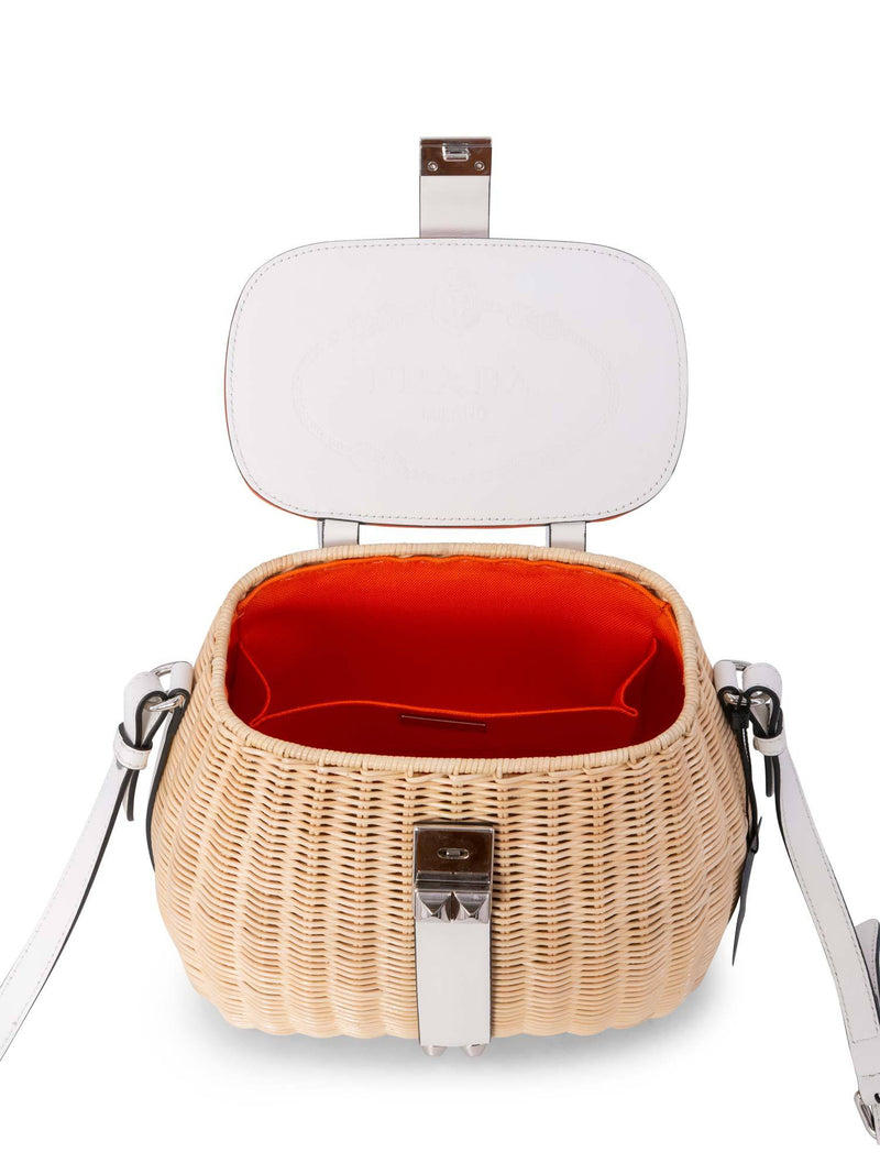Prada Raffia Woven Handmade Bucket Messenger Bag White-designer resale