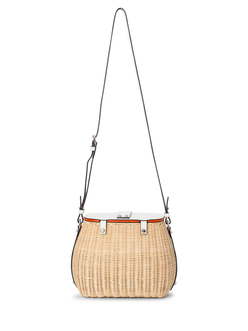 Prada Raffia Woven Handmade Bucket Messenger Bag White-designer resale