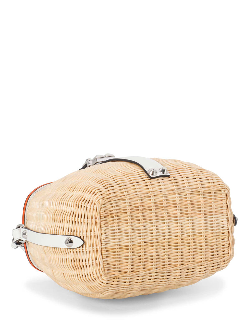 Prada Raffia Woven Handmade Bucket Messenger Bag White-designer resale