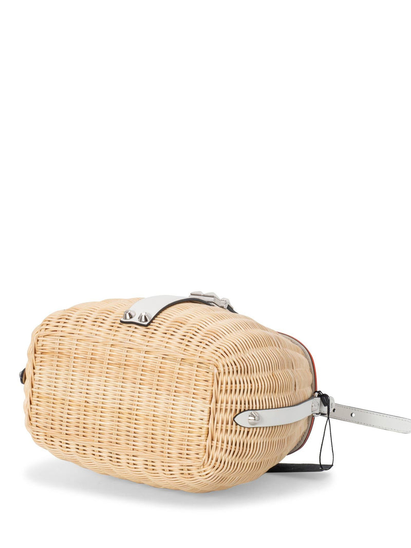 Prada Raffia Woven Handmade Bucket Messenger Bag White-designer resale
