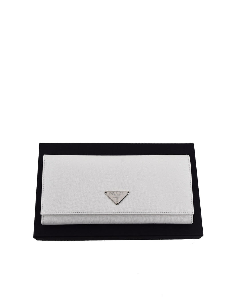 Prada Saffiano Continental Flap Wallet White-designer resale