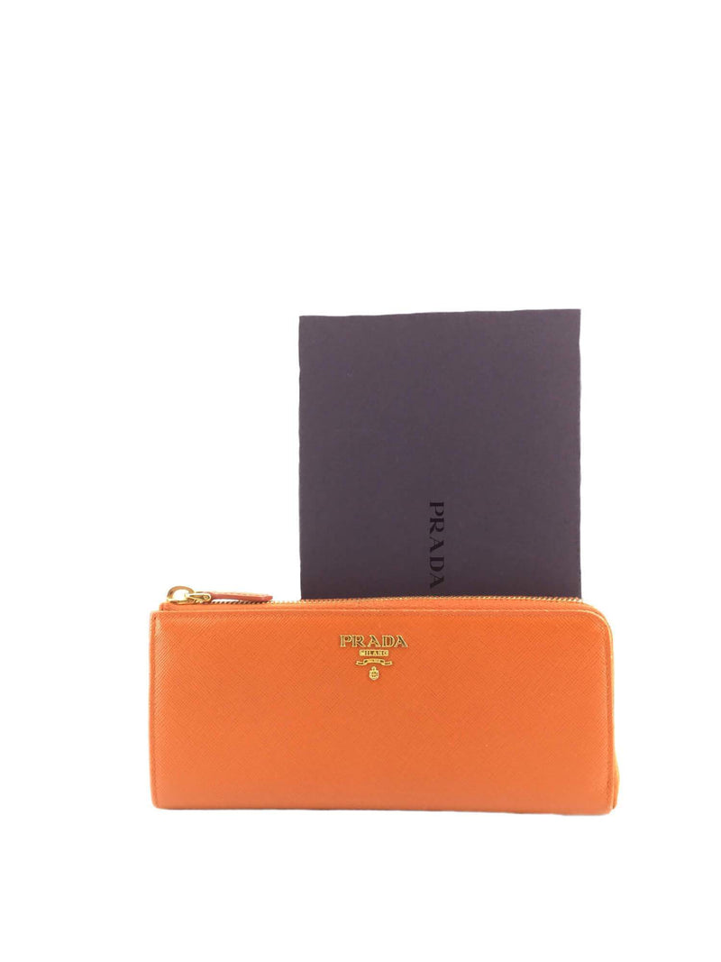 Prada Saffiano Large Zip Wallet Orange