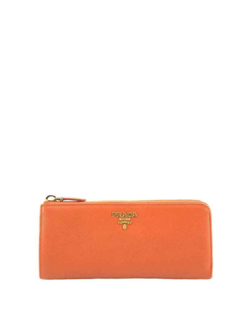 Prada Saffiano Large Zip Wallet Orange-designer resale