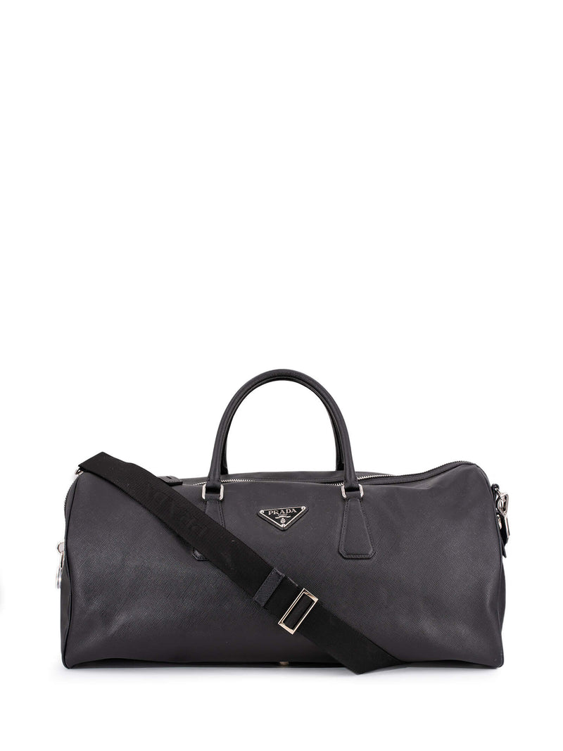 Prada Saffiano Leather Duffle Travel Bag Black