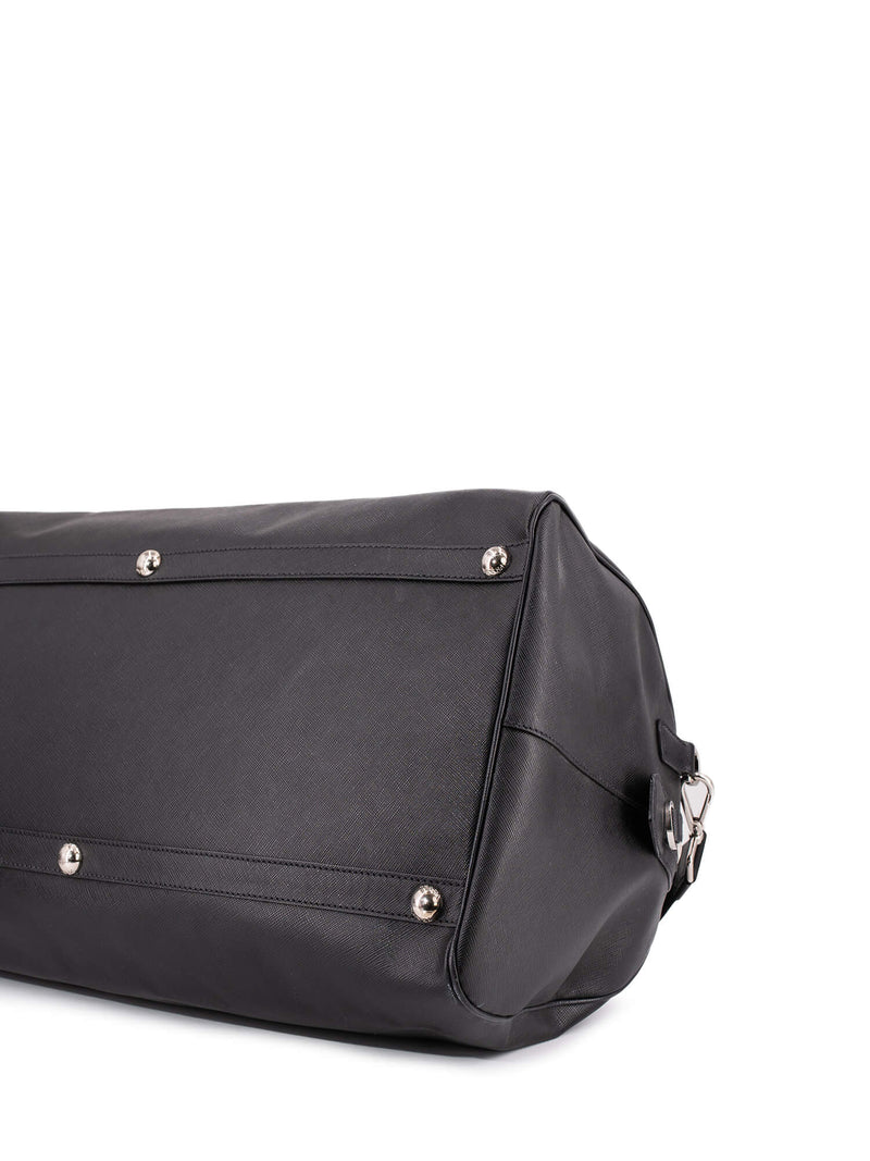 Prada Saffiano Leather Duffle Travel Bag Black-designer resale
