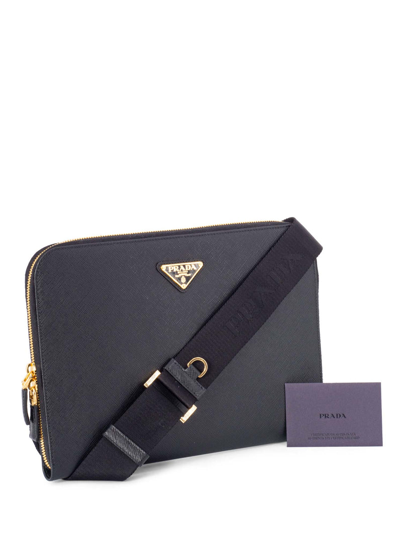 Prada Saffiano Leather Messenger Bag Black-designer resale
