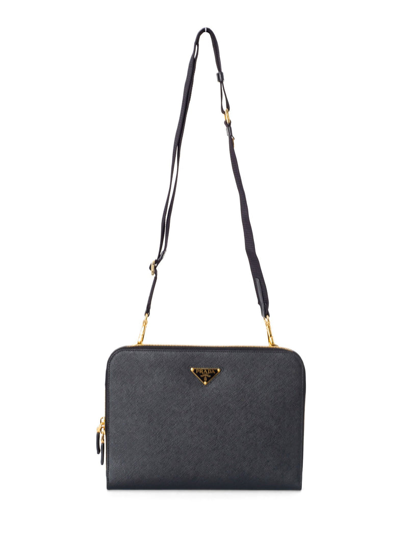 Prada Saffiano Leather Messenger Bag Black-designer resale
