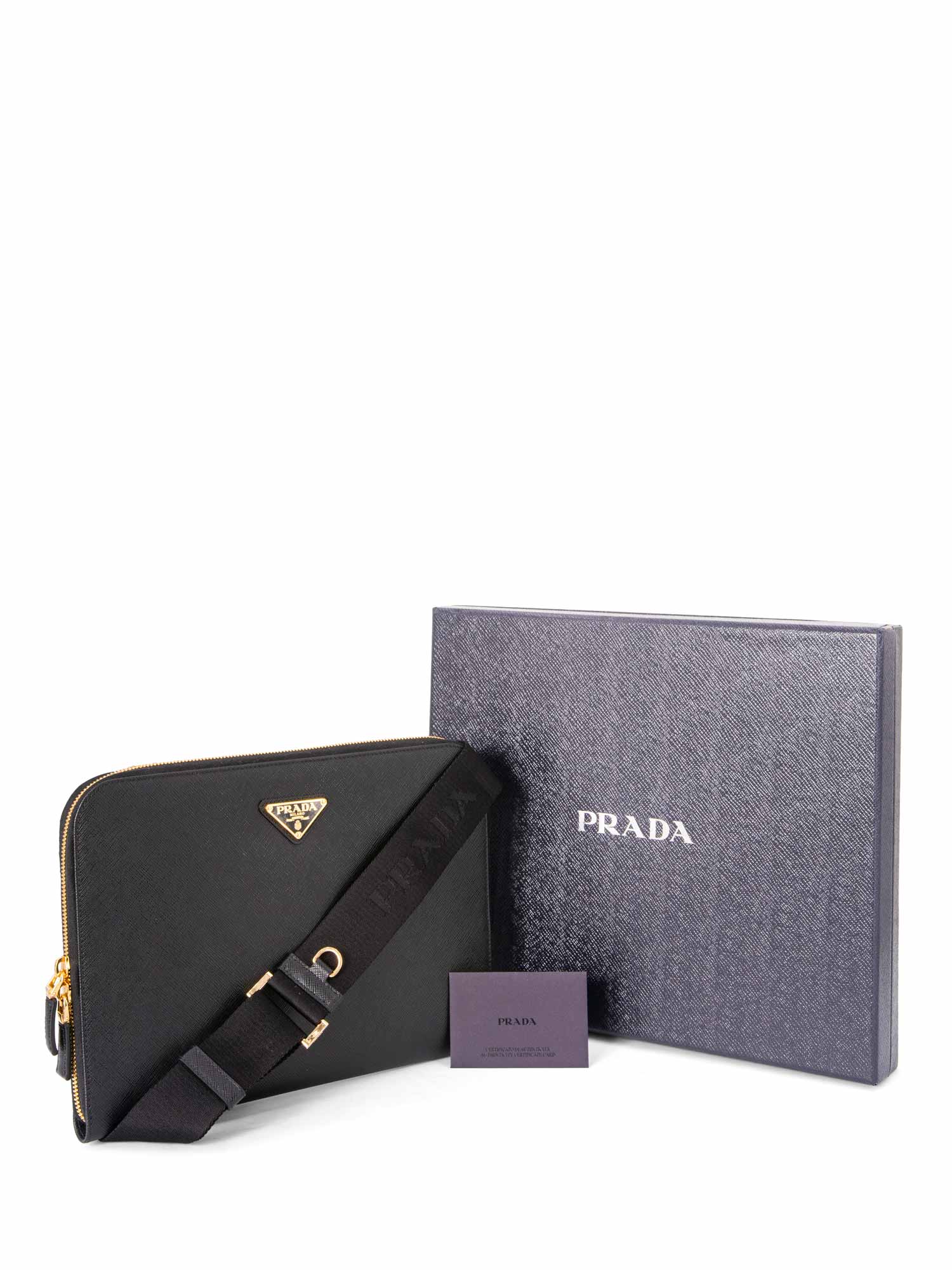Prada Saffiano Leather Messenger Bag Black