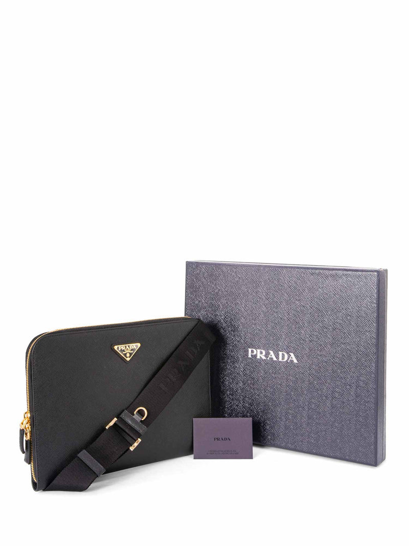 Prada Saffiano Leather Messenger Bag Black-designer resale